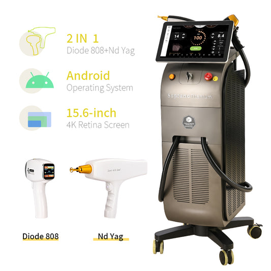 On Stock New Arrival 2in1 808 Diode Laser Nd Yag Laser Tattoo Removal  Titanium Ice Hair Removal Machine